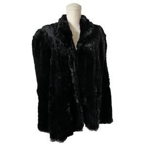 Vintage Black Genuine Sheared Fur Cape Capelet Lined Real Shawl Jacket Wrap
